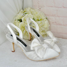 Load image into Gallery viewer, Chic Clastic Bridal Slingback Shoes, Satin Bridal Heels with Bow Detail Size UK4/US6.5