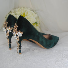 Load image into Gallery viewer, Green Velvet Wedding Shoes with 'Cherry Blossom'