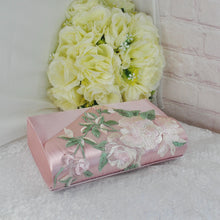 Load image into Gallery viewer, Pink Satin Bridal Set: Embroidered Heels, Clutch, Fascinator