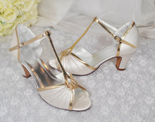 Load image into Gallery viewer, Vintage Style Ivory Block Heel Sandals: Ivory Mary Jane Bridal Shoes UK8/US10.5