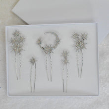 Load image into Gallery viewer, Silver or Gold Celestial Moon and Stars Bridal Hair Pins