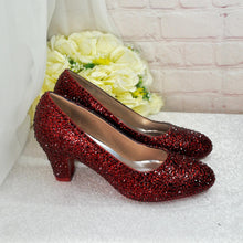 Load image into Gallery viewer, Ruby Slippers, Red Crystal Block Heels, Oz Inspired Custom Bridal Pumps