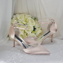 Load image into Gallery viewer, Champagne Satin Bridal Shoes: Stiletto Heel Bridesmaid Sandals UK9/US11