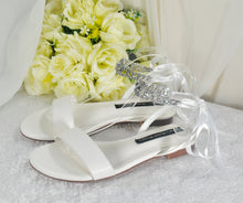 Load image into Gallery viewer, Bridal Flat Sandals: Rhinestone Ankle Strap Wedding Shoes UK9/US11