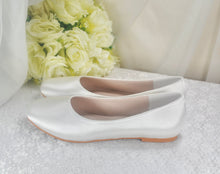 Load image into Gallery viewer, Teal Satin Ballet Flats: Custom Colour Round Toe Bridal Wedding Shoes