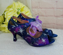 Load image into Gallery viewer, Hand Painted Celestial Wedding Shoes: Glitter Star Bridal Heels (UK4/US6.5)