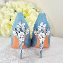 Load image into Gallery viewer, Blue Suede Heels: Silver Cherry Blossom Wedding Shoes - UK6/US8.5