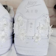 Load image into Gallery viewer, Personalised Embroidered Genuine Air Force 1 AF1 Trainers for Bride, Customised Bridal Sneakers, Alternative Wedding Shoes