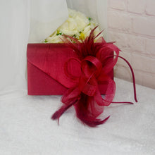 Load image into Gallery viewer, Burgundy Fascinator and Clutch Bag Set: Handmade Satin Wedding Accessory