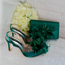 Load image into Gallery viewer, Emerald Green Satin Slingback Heels: Handmade Bridal Shoes Size UK5/US7.5