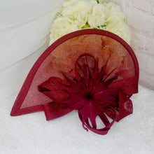 Load image into Gallery viewer, Burgundy Fascinator and Clutch Bag Set: Handmade Satin Wedding Accessory