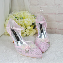 Load image into Gallery viewer, Blush Pink 3D Flower Kitten Heel or Block Heel