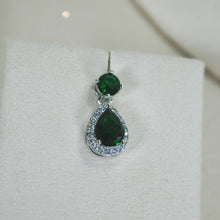 Load image into Gallery viewer, Emerald Green Teardrop Crystal Necklace Earrings Set, Silver Cubic Zirconia Bride Jewelry
