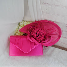 Load image into Gallery viewer, Fuchsia Fascinator Hat and Clutch Bag: Bridal Wedding Set