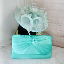 Load image into Gallery viewer, Mint Green Wedding Fascinator Hat & Clutch Bag Set: Handmade Bridal Accessories