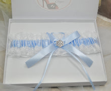 Load image into Gallery viewer, Blue Garter Something Blue Garter French Blue Wedding Custom Wedding Garters Personalise Wedding Garter Gift for Bride Bridal Shower Hen Do