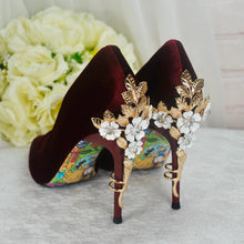Load image into Gallery viewer, Luxurious Wine Red Velvet Wedding Shoes with 'Cherry Blossom'