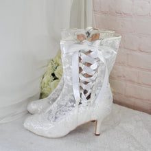Load image into Gallery viewer, Ivory Lace Bridal Boots – Wedding Boots With Satin Ribbon Tie UK4 / US7.5