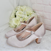 Load image into Gallery viewer, Handmade Nude Satin Mary Jane Bridal Shoes, 7cm Block Heel