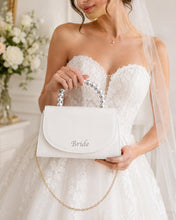Load image into Gallery viewer, Personalised Bridal Clutch Bag, Ivory Purse with Pearl Handle