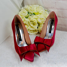 Load image into Gallery viewer, Stunning Burgundy Red Satin Heels Clutch Bag, Matching Bridal Set, Purse Shoes for Wedding Guest Mother of the Bride Groom