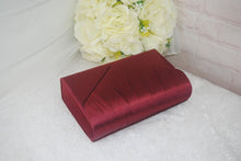 Load image into Gallery viewer, Burgundy Fascinator and Clutch Bag Set: Handmade Satin Wedding Accessory
