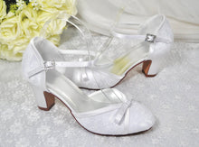 Load image into Gallery viewer, Bridal Block Heel Sandals – Handmade Satin Lace Ankle Strap Wedding Low Heels - UK3 / US5.5