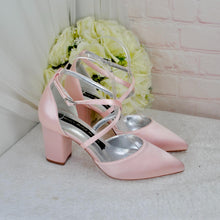Load image into Gallery viewer, Mid Heel Satin Block Heels - Mia Wedding Shoes