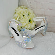 Load image into Gallery viewer, Crystal Bridal Sandals with Flower Detail & 8cm Block Heels