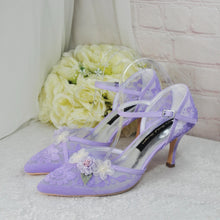 Load image into Gallery viewer, Pastel Lilac 3D Flower Kitten Heel or Block Heel