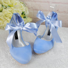 Load image into Gallery viewer, Blue Satin Bridal Heels – Handmade Wedding Shoes with Cherry Blossom Heels • UK3 / US5.5