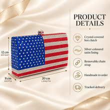 Load image into Gallery viewer, American Flag Crystal Clutch Bag – Red, White & Blue USA Evening Purse