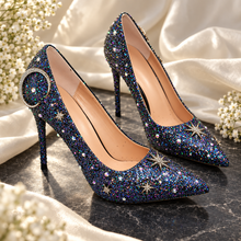 Load image into Gallery viewer, Astra Dark Celestial Bridal Shoes | Black Holographic Glitter Heels