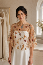 Load image into Gallery viewer, Autumn Meadow Embroidered Flower Bridal Cape