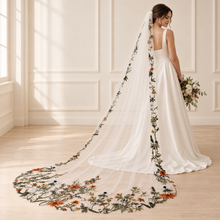 Load image into Gallery viewer, Autumnal Wildflower Embroidered Cathedral Wedding Veil