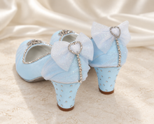 Load image into Gallery viewer, Cinderella Inspired Bridal Shoes | Something Blue Satin Block Heels