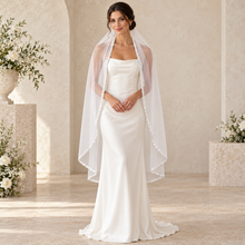 Load image into Gallery viewer, Luxury Beaded Edge Bridal Veil – White or Ivory, 100–300 cm
