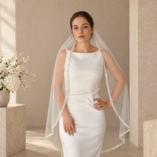 Load image into Gallery viewer, Luxury Beaded Edge Bridal Veil – White or Ivory, 100–300 cm