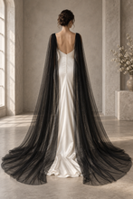 Load image into Gallery viewer, Black Bridal Veil Wings | 300 cm Split Tulle Wedding Cape