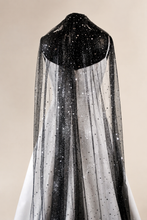 Load image into Gallery viewer, Black Celestial Wedding Veil | Glitter Silver Stars | Handmade Bridal Veil UK