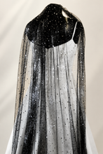 Load image into Gallery viewer, Black Celestial Wedding Veil | Glitter Silver Stars | Handmade Bridal Veil UK
