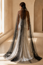Load image into Gallery viewer, Black Celestial Wedding Veil | Glitter Silver Stars | Handmade Bridal Veil UK