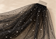 Load image into Gallery viewer, Black & Silver Sparkling Stars Bridal Veil – 150cm – Sale