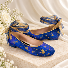 Load image into Gallery viewer, Blue Galaxy Wedding Flats – Hand-Painted Gold Celestial Shoes