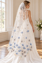 Load image into Gallery viewer, Blue Lotus Flower Embroidered Bridal Veil | 130 cm
