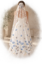 Load image into Gallery viewer, Blue Lotus Flower Embroidered Bridal Veil | 130 cm