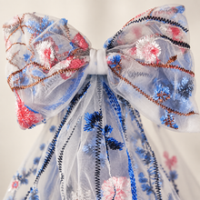 Load image into Gallery viewer, Blue Meadow Embroidered Tulle Bridal Hair Bow – Alternative Wedding Veil