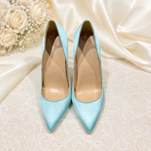 Load image into Gallery viewer, Light Blue Satin Pointed Toe Stiletto Court Shoes | 8cm, 10cm, 12cm Heel | Large Sizes