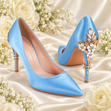 Load image into Gallery viewer, Blue Satin with 'Cherry Blossom'