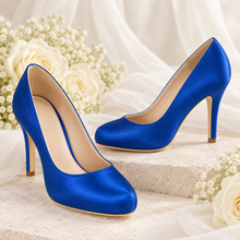 Load image into Gallery viewer, Classic Satin Round-Toe Bridal Court Shoes – Custom Colours